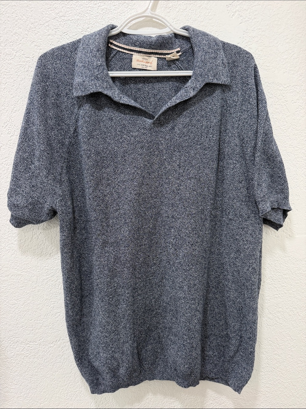 Weatherproof “Vintage” Heathered Gray Short Sleeve Polo Sweater 100% Cotton XL